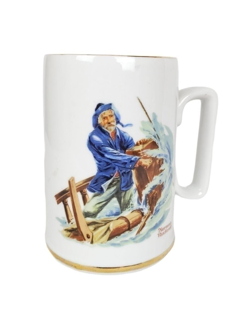 Vtg 1985 Norman Rockwell "Braving the Storm" mug